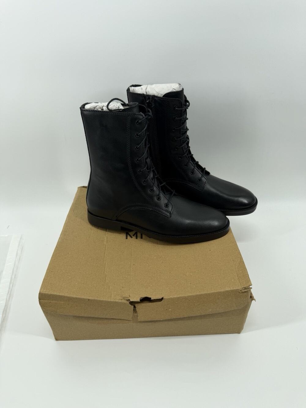 MNG Mango Women's Leather Lace-up Ankle Boots Black Size 38 NWT Or 8.5